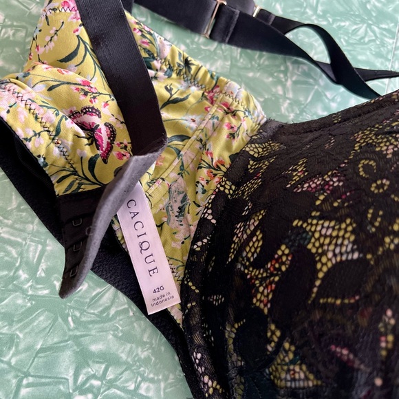 Cacique by Lane Bryant Boost Balconette, Green with Wild Flower Print, Sz US 42G - Picture 2 of 3